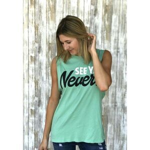 Jac Vanek See Ya Never Muscle Tee Sleeveless L NWT